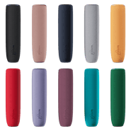 Collection of Ploom back covers in ten colors: black, pink, navy blue, light grey, yellow, red, lavender, burgundy, teal, and green.