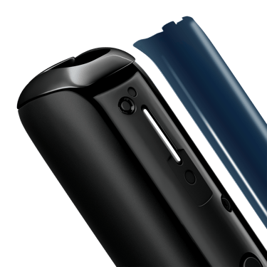 Close-up of Navy Blue Ploom Aura front panel, detached from device.