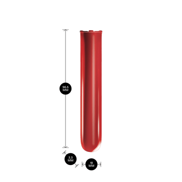 واجهة Ploom AURA الأمامية بلون أحمر بركاني مع أبعاد المنتج: ارتفاع 9.65 سم، وعرض 3.30 سم، وعمق 1.80 سم.