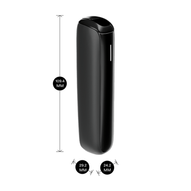 أبعاد جهاز Ploom AURA Jet Black: الارتفاع 10.94 سم × العرض 2.92 سم × العمق 2.42 سم