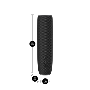 جهاز Ploom AURA مع غطاء خلفي باللون الأسود الداكن مع أبعاد المنتج: ارتفاع 10.2 سم، وعرض 2.2 سم، وعمق 2.2 سم.