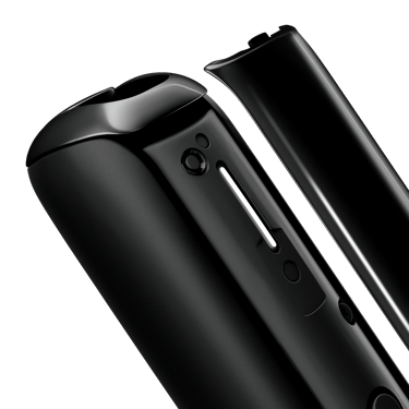 Close-up of Jet Black Ploom Aura front panel, detached from device.