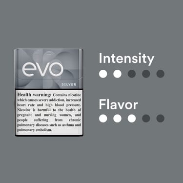 خصائص أعواد Ploom EVO Silver: شدة النكهة 2/5، والطعم 3/5.