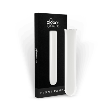 Ploom AURA Front Panel Glacier White pack shown with device