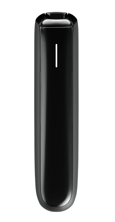 منظر أمامي لجهاز Ploom AURA باللون الأسود الداكن.